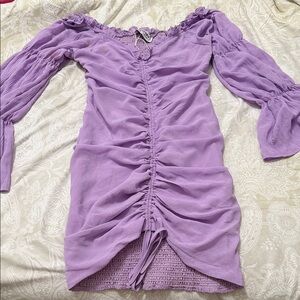 Purple Ruched Off-Shoulder Dress